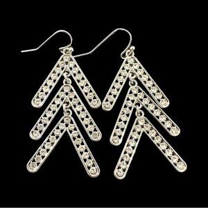 Silver-Tone Rhinestone Chevron Dangle Earrings Lightweight Jewelry For Women